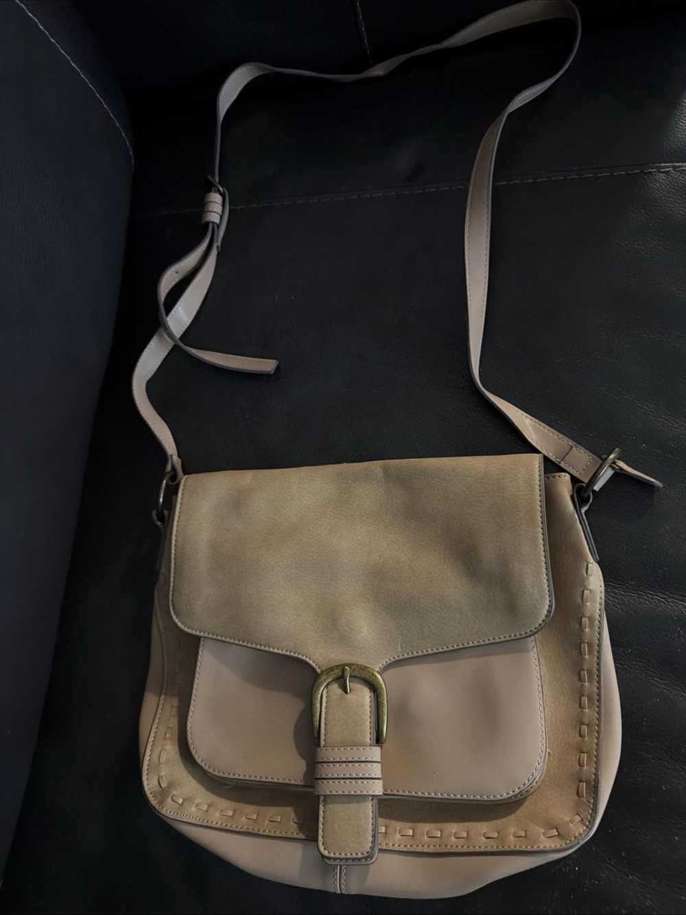 Women’s Taupe Crossbody Bag with Front Buckle - Unbranded